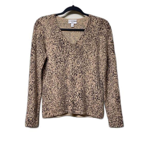 CHARTER CLUB 100% 2-Ply Cashmere Leopard Print V-neck Sweater, Sz S - Picture 1 of 4